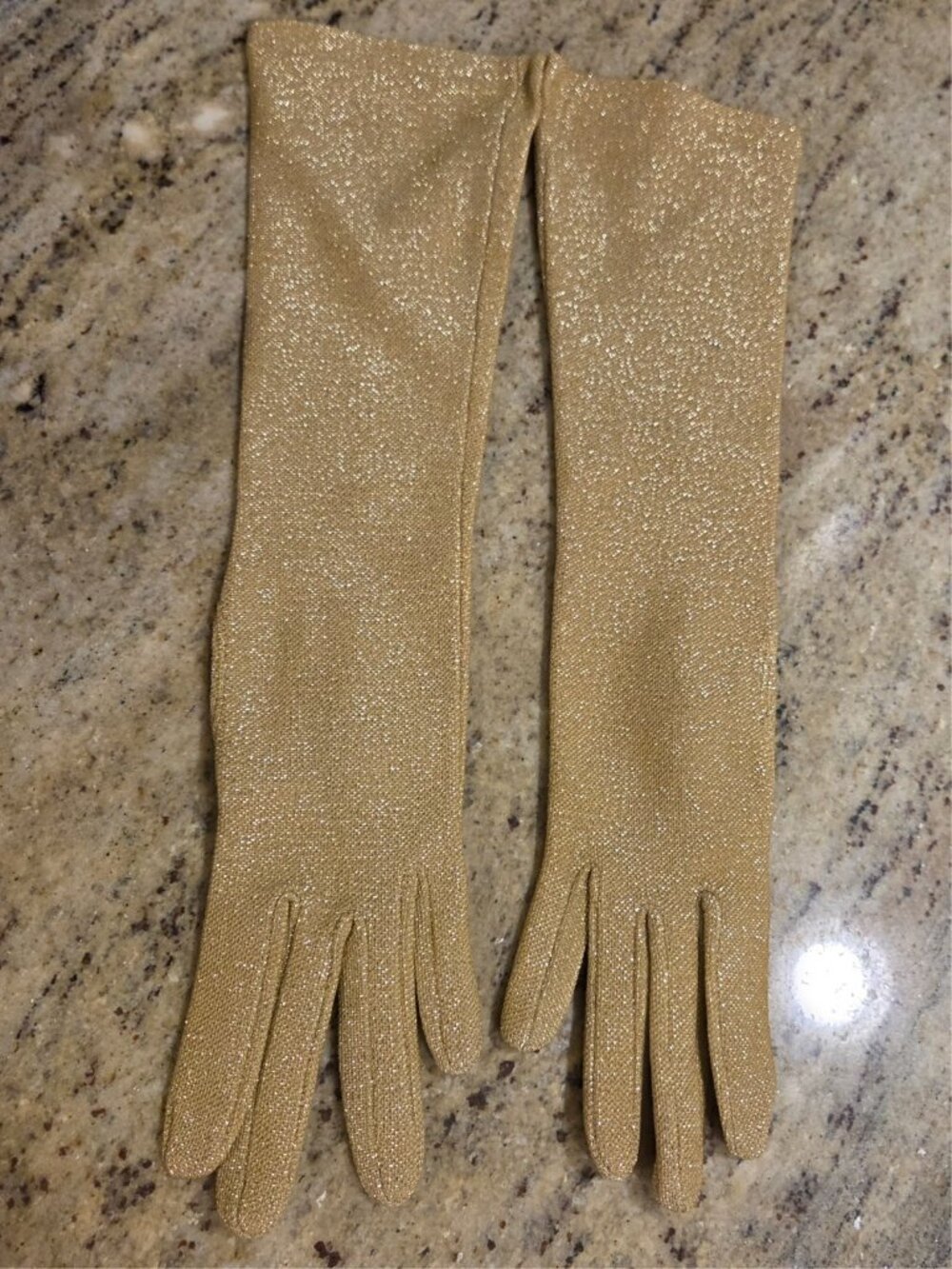 New! Vintage Women's One Size Gold Shimmer Formal Gloves Stretch 14" Long